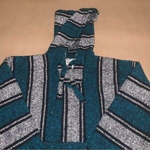 Medium Baja Mexican Hoodie Stripe Drug Rug Hippy Boho Poncho Artesanias Vega